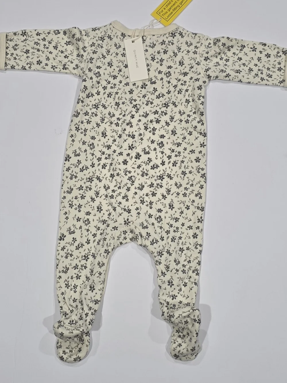 Quincy Mae Cream Footed One-Piece with Gray Floral Print